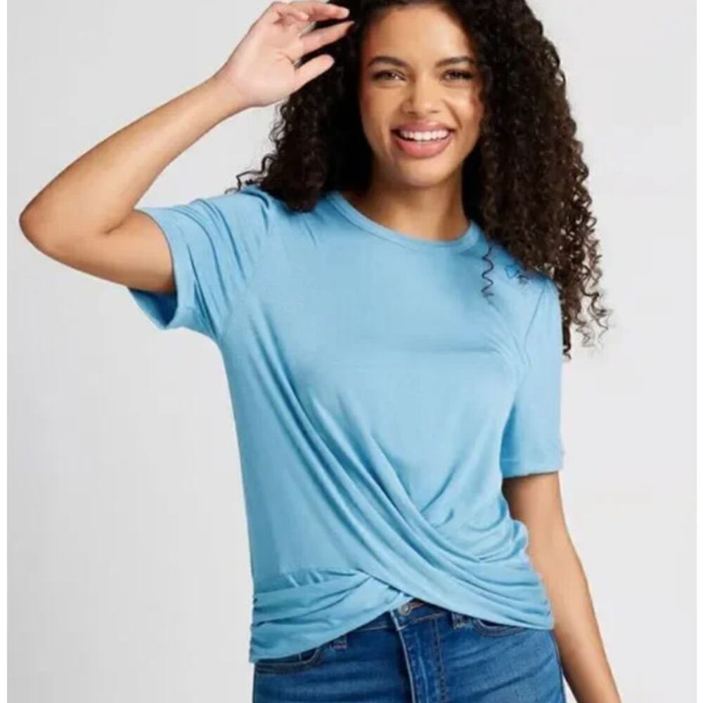 Modcloth A Twist of Fun Knit Top Blue‎ T-shirt Front Knot Plus Size 1x Casual